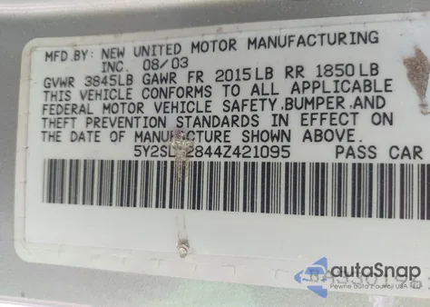 2004 Pontiac Vibe from USA, damaged, VIN 5Y2SL62844Z421095